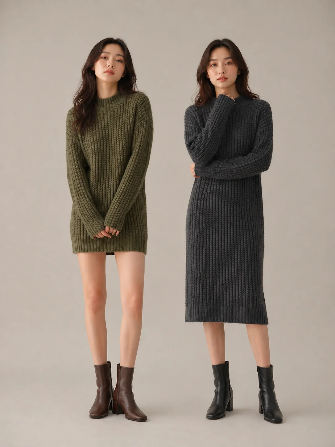 Chunky knit dress mini and midi length comparison — manufacturer China