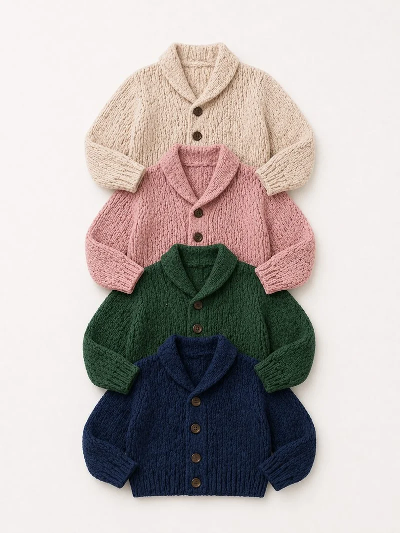 Kids cardigan unisex colourway range — private label manufacturer China