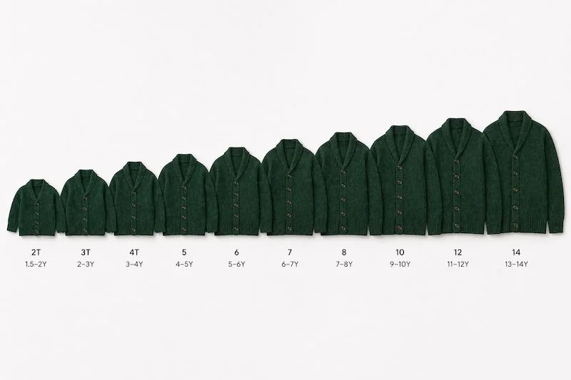 Kids cardigan size range 2T to 14Y — private label manufacturer China