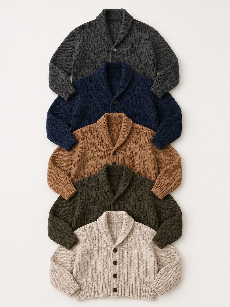 Men's cardigan colourway range — Amazon private label manufacturer