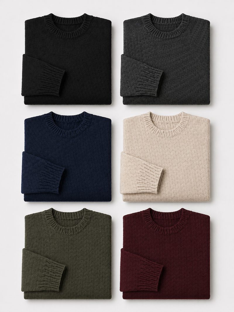 Men's crewneck pullover colourway range — Amazon private label manufacturer
