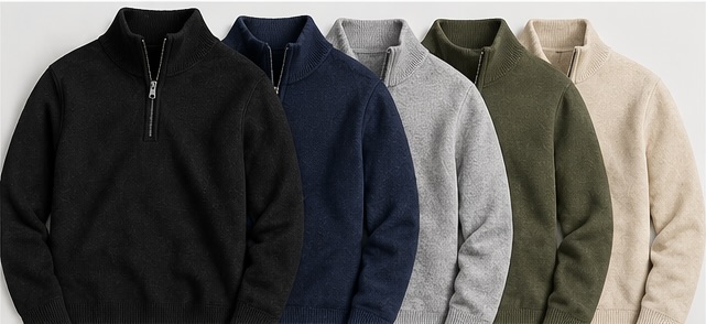 Quarter-zip pullover fit — 12-20 cm zipper with 7-10 cm collar stand manufacturer China