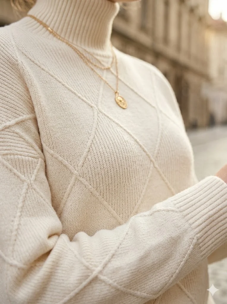 Cable knit texture close-up — tighter gauge knitwear manufacturer China