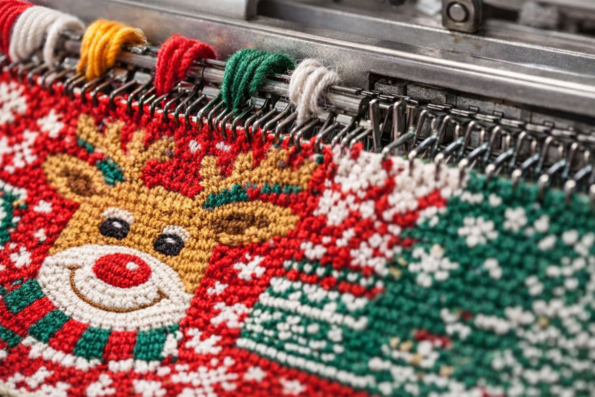 Christmas sweater jacquard knit detail close-up