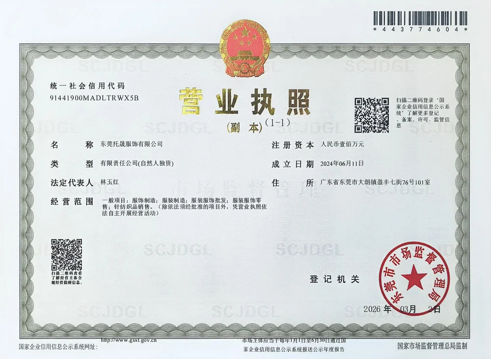 Chinese knitwear factory business license verification