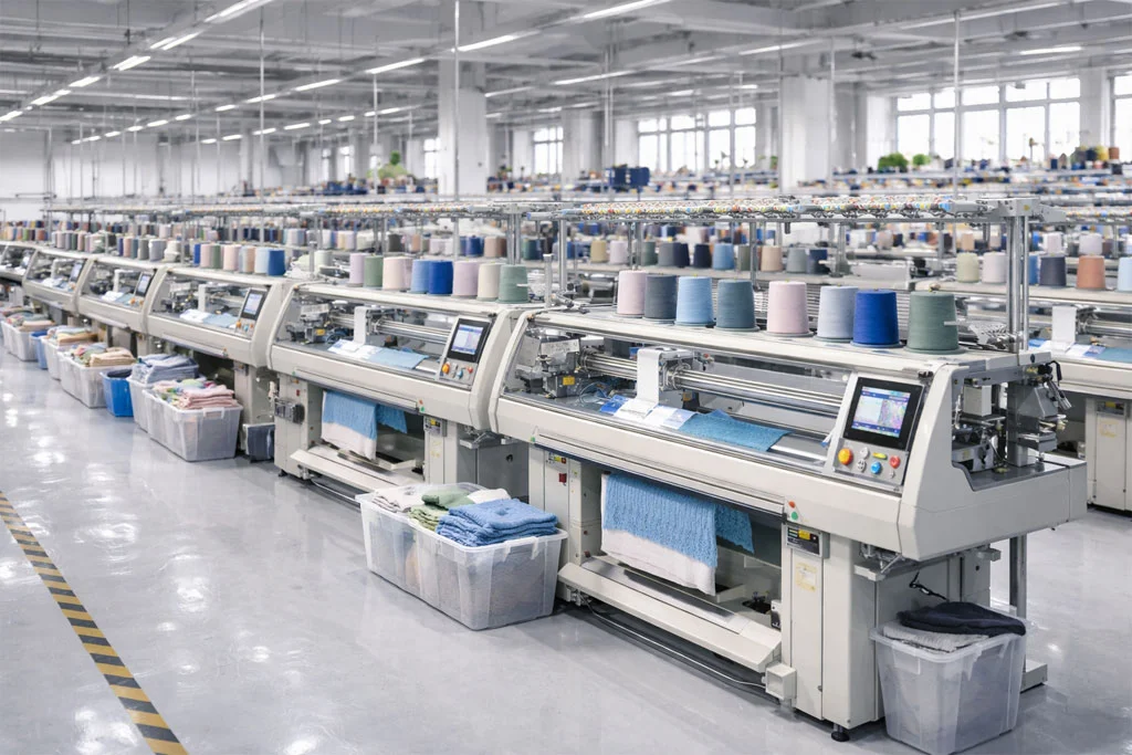 Cotton knitwear production floor — cotton sweater manufacturer china